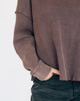 Oversized Waffle Round Hem Long Sleeve - Plum