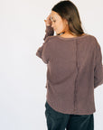 Oversized Waffle Round Hem Long Sleeve - Plum