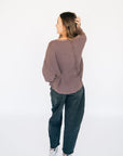 Oversized Waffle Round Hem Long Sleeve - Plum