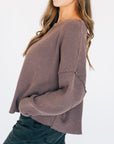 Oversized Waffle Round Hem Long Sleeve - Plum