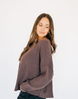 Oversized Waffle Round Hem Long Sleeve - Plum