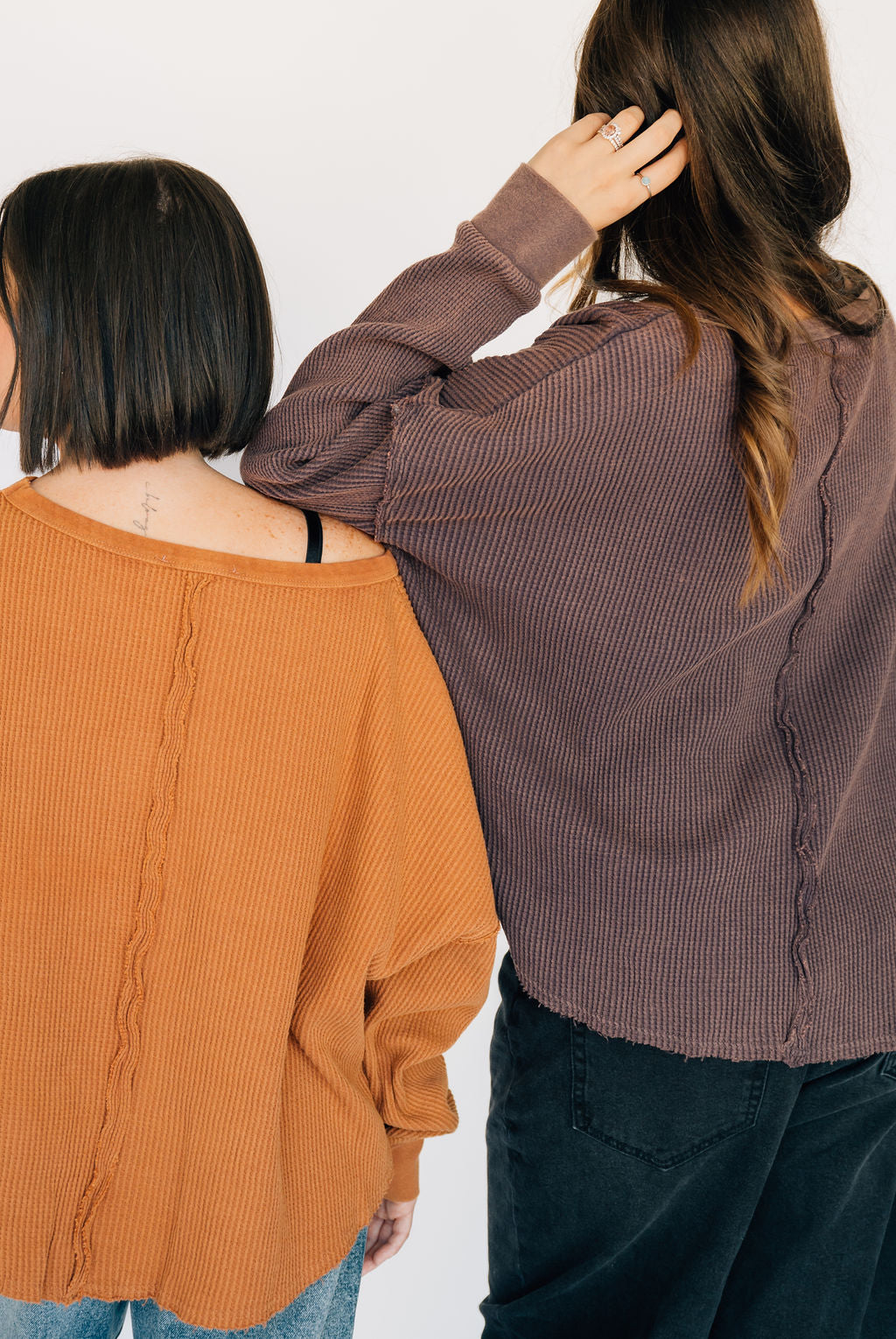 Oversized Waffle Round Hem Long Sleeve - Chestnut