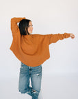 Oversized Waffle Round Hem Long Sleeve - Chestnut