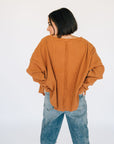 Oversized Waffle Round Hem Long Sleeve - Chestnut