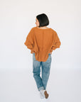 Oversized Waffle Round Hem Long Sleeve - Chestnut