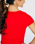 Cropped Ribbed Baby Tee - Red