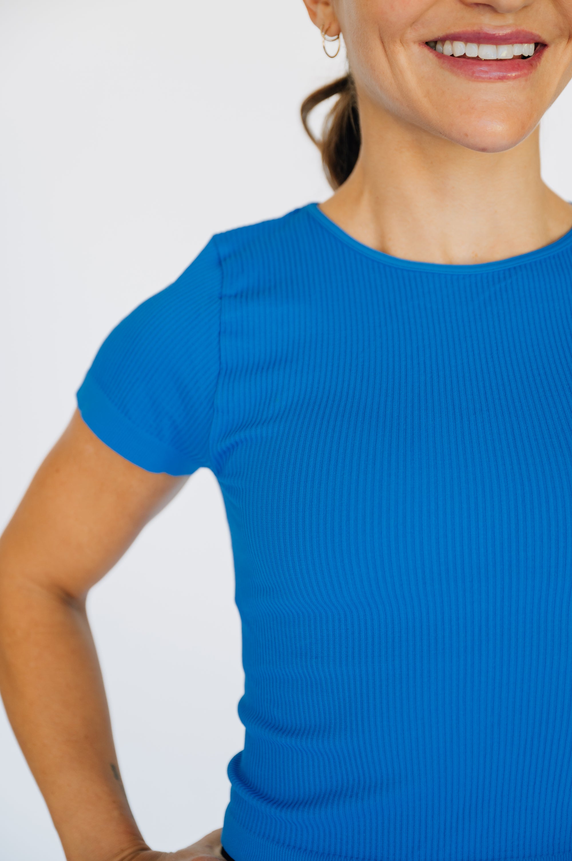 Cropped Ribbed Baby Tee - Royal Blue