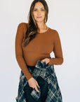 High Neck Long Sleeve Bodysuit - Chestnut