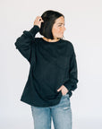 Oversized Washed Long Sleeve Pocket Tee - Black