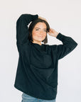 Oversized Washed Long Sleeve Pocket Tee - Black