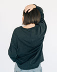 Oversized Washed Long Sleeve Pocket Tee - Black