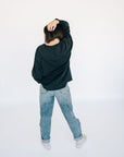 Oversized Washed Long Sleeve Pocket Tee - Black