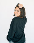 Oversized Washed Long Sleeve Pocket Tee - Black