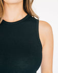 High Neck Ribbed Tank Bodysuit - Black