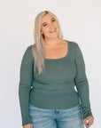 Scoop Neck Ribbed Long Sleeve - Green