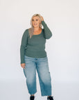 Scoop Neck Ribbed Long Sleeve - Green