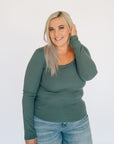 Scoop Neck Ribbed Long Sleeve - Green