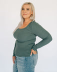 Scoop Neck Ribbed Long Sleeve - Green