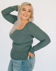 Scoop Neck Ribbed Long Sleeve - Green