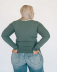 Scoop Neck Ribbed Long Sleeve - Green