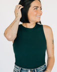 High Neck Ribbed Tank Bodysuit - Emerald