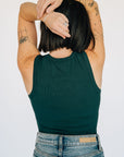 High Neck Ribbed Tank Bodysuit - Emerald