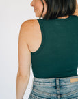 High Neck Ribbed Tank Bodysuit - Emerald