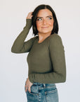 High Neck Long Sleeve Bodysuit - Olive