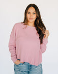 Oversized Waffle Round Hem Long Sleeve - Pink