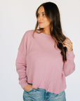 Oversized Waffle Round Hem Long Sleeve - Pink