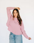 Oversized Waffle Round Hem Long Sleeve - Pink