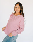 Oversized Waffle Round Hem Long Sleeve - Pink