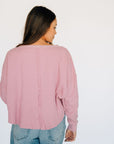 Oversized Waffle Round Hem Long Sleeve - Pink