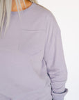 Oversized Washed Long Sleeve Pocket Tee - Lavender