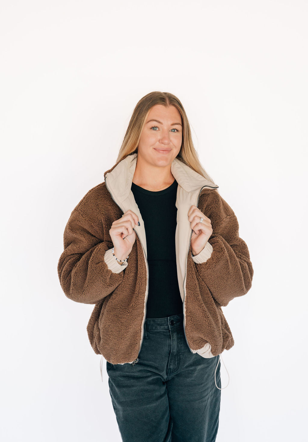 Bougie Reversible Sherpa Puff Bomber Jacket