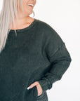 Oversized Waffle Round Hem Long Sleeve - Black