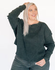 Oversized Waffle Round Hem Long Sleeve - Black