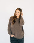 Oversized Washed Long Sleeve Pocket Tee - Espresso