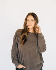 Oversized Washed Long Sleeve Pocket Tee - Espresso