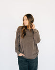 Oversized Washed Long Sleeve Pocket Tee - Espresso