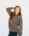 Oversized Washed Long Sleeve Pocket Tee - Espresso