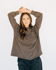 Oversized Washed Long Sleeve Pocket Tee - Espresso