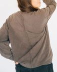 Oversized Washed Long Sleeve Pocket Tee - Espresso