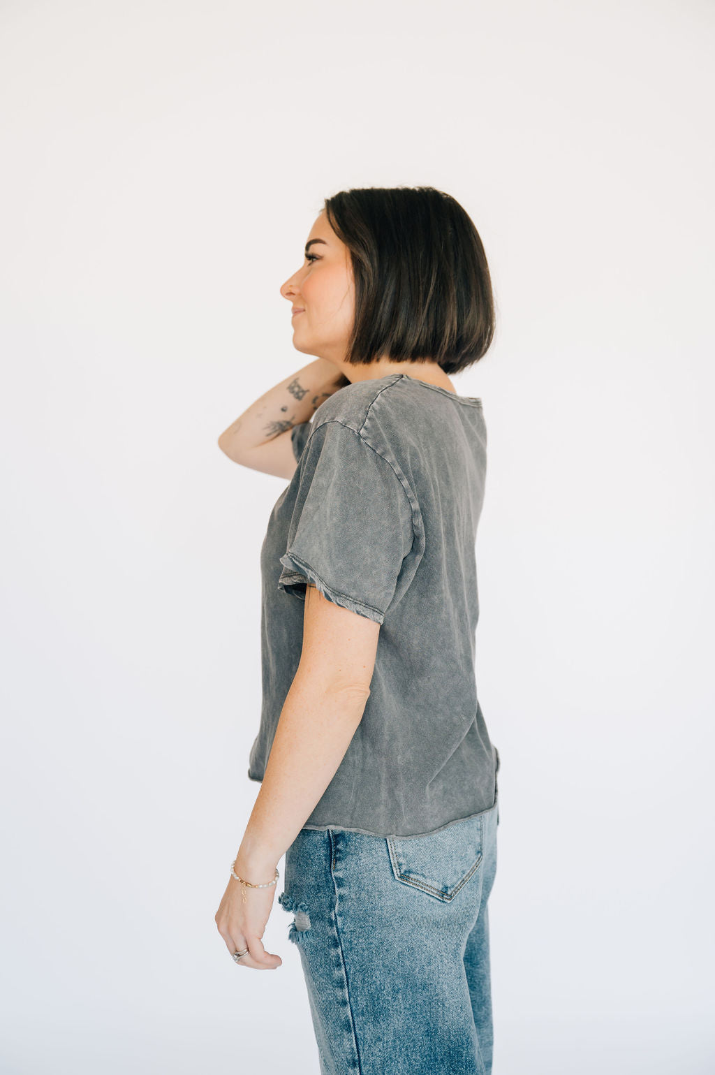 Perfect Washed Raw Hem Tee - Gray