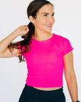 Cropped Ribbed Baby Tee - Neon Fuchsia