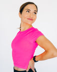 Cropped Ribbed Baby Tee - Neon Fuchsia