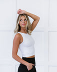 Cropped Ribbed High Neck - White