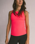 Long Ribbed High Neck - Neon Coral