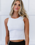 Cropped Ribbed High Neck - White