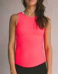 Long Ribbed High Neck - Neon Coral